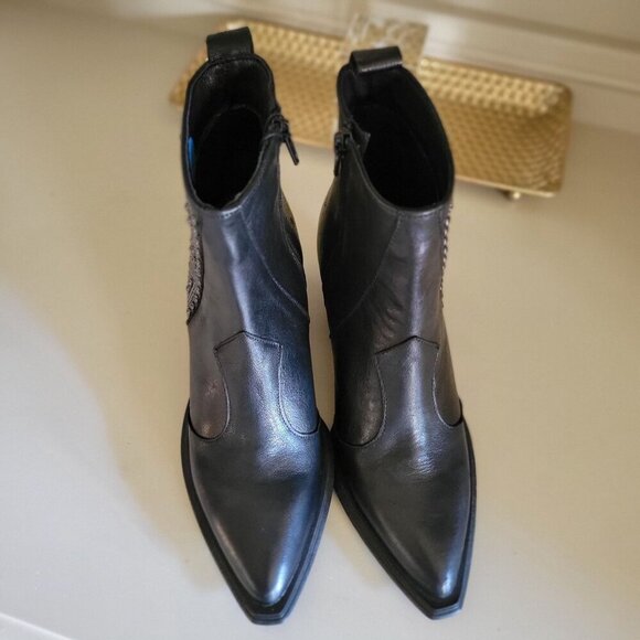 EMANUELE CRASTO Made in Italy Leather Booties with Studs women black-6.5 - Picture 4 of 9